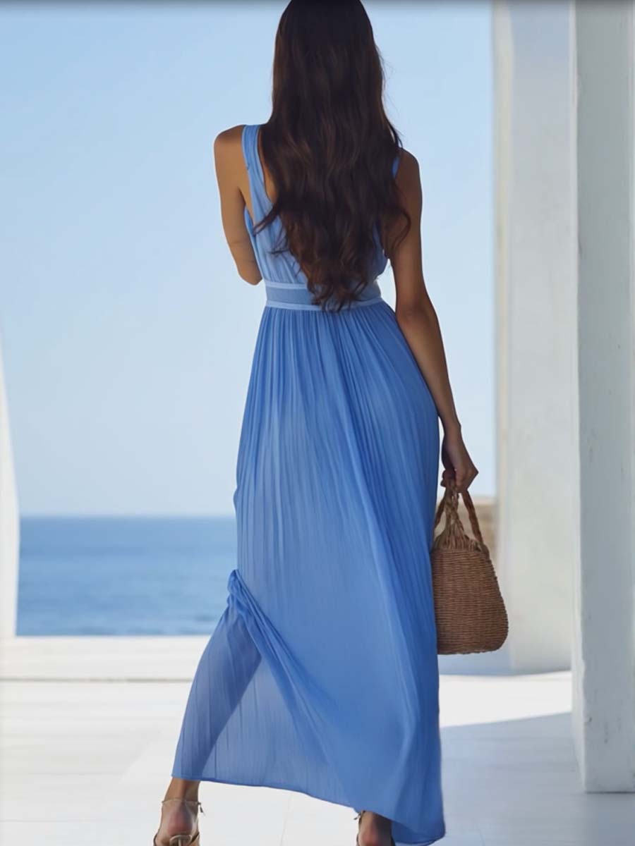 Aurora – Lichtblauwe Chiffon Maxi Jurk van Hoogwaardige Kwaliteit