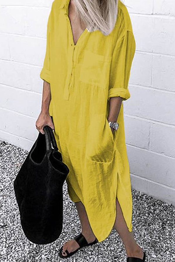 Elegante Effen Kleur Split Shirt Jurk