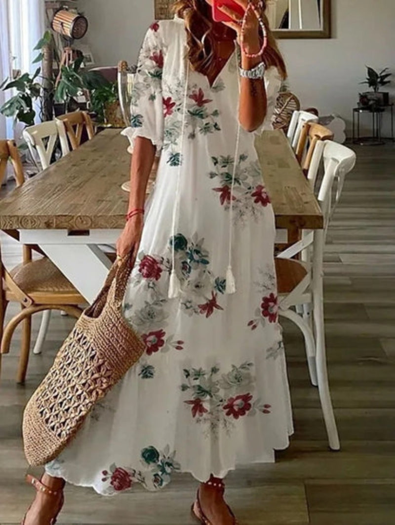 Sophia - Boho Vintage V-Hals Zomerjurk