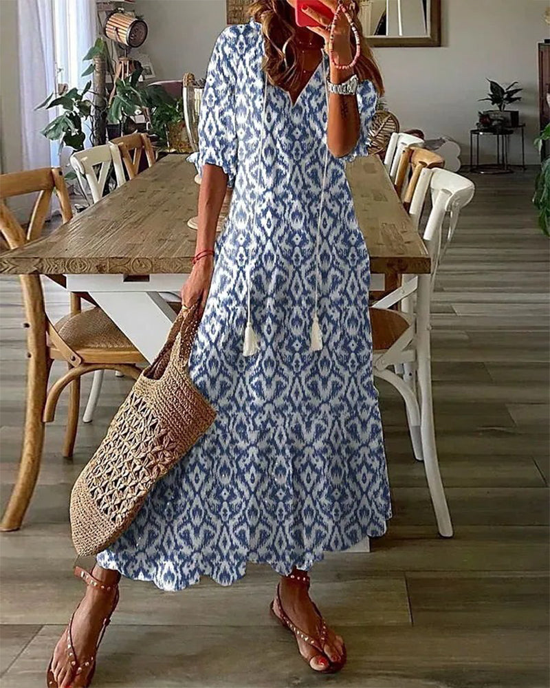 Sophia - Boho Vintage V-Hals Zomerjurk