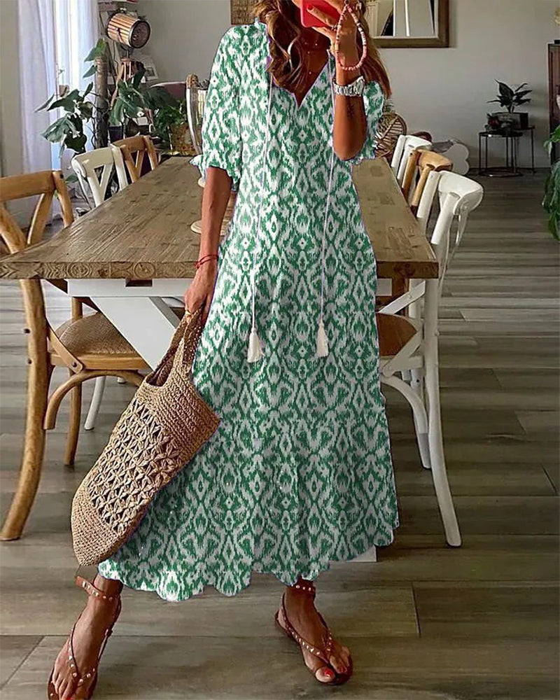 Sophia - Boho Vintage V-Hals Zomerjurk