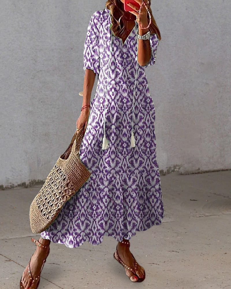 Sophia - Boho Vintage V-Hals Zomerjurk