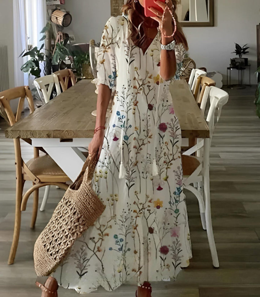 Sophia - Boho Vintage V-Hals Zomerjurk