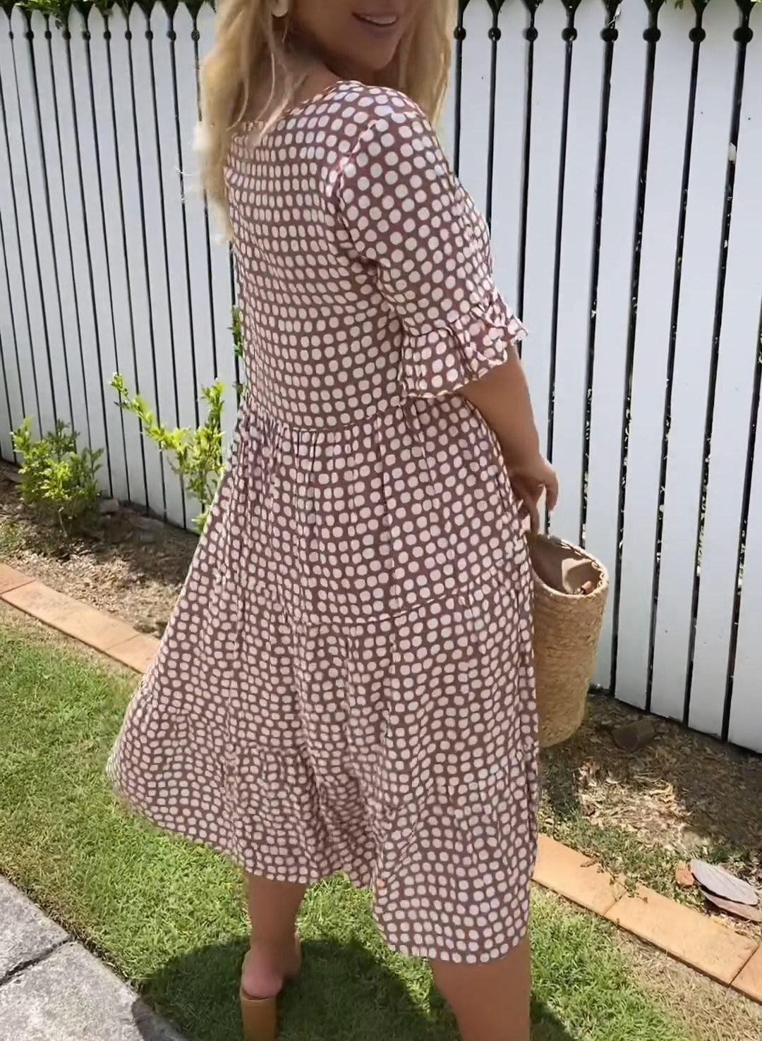 Zora | Sable Korte Mouwen Midi Jurk