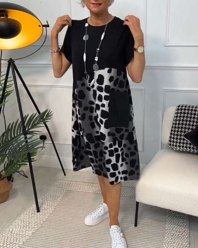 Adriana Dames Midi Jurk met Korte Mouwen