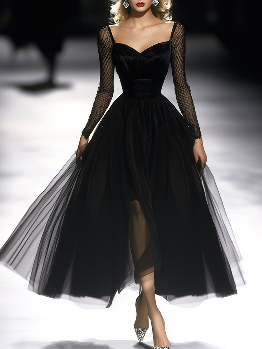 Élodie – Franse Zwarte Gaze Maxi Jurk