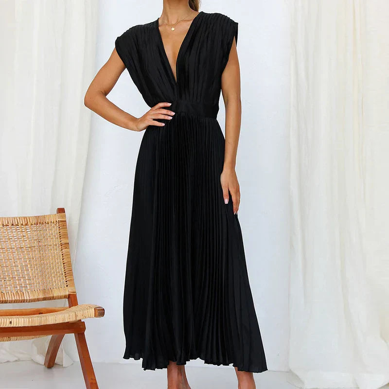 Adele - Maxi jurk met V-hals en plooien
