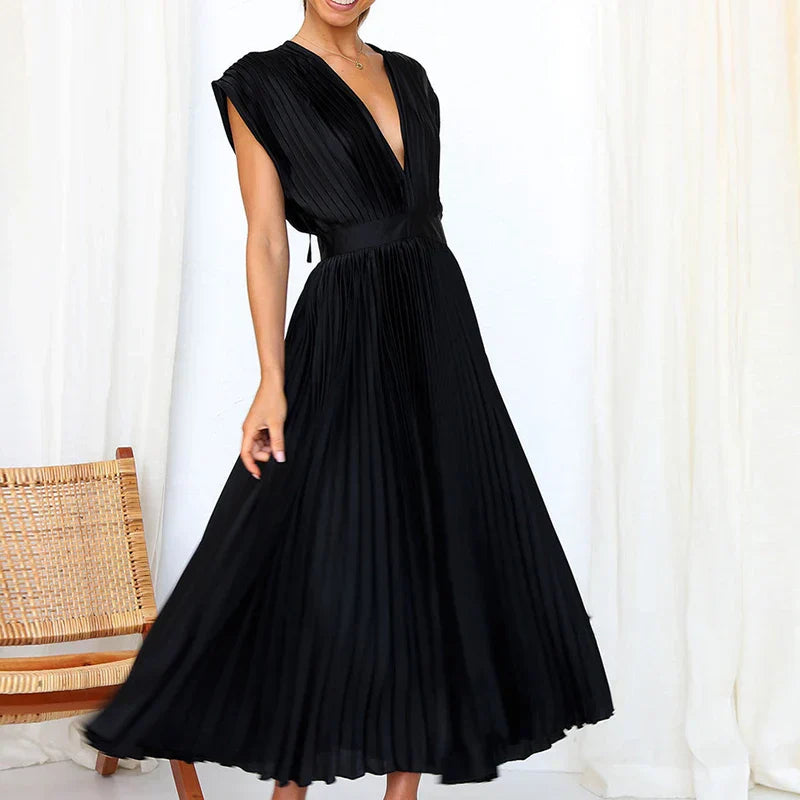 Adele - Maxi jurk met V-hals en plooien