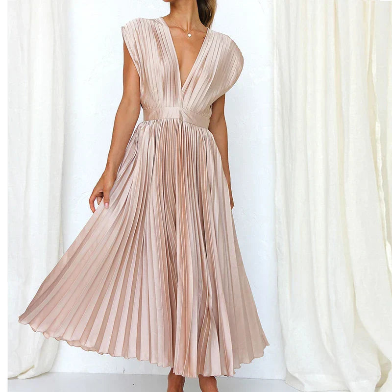 Adele - Maxi jurk met V-hals en plooien