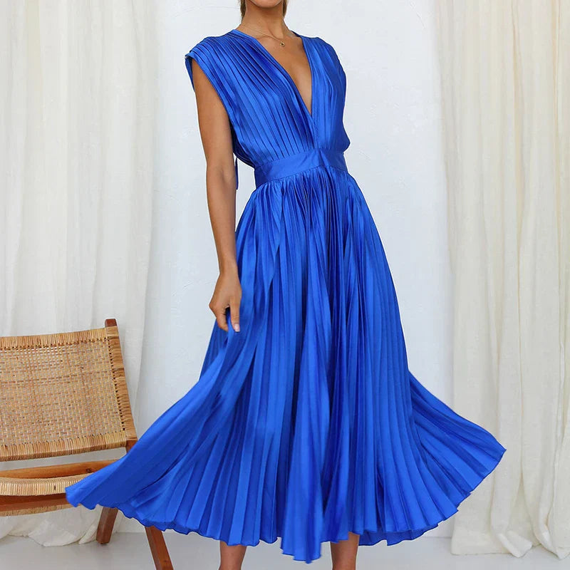 Adele - Maxi jurk met V-hals en plooien