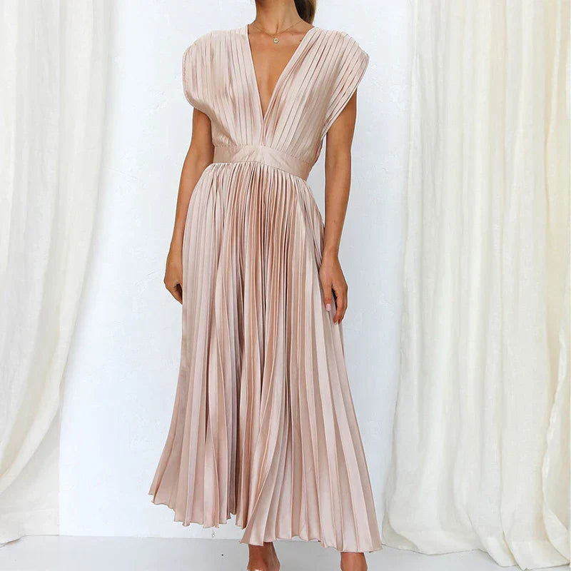 Adele - Maxi jurk met V-hals en plooien