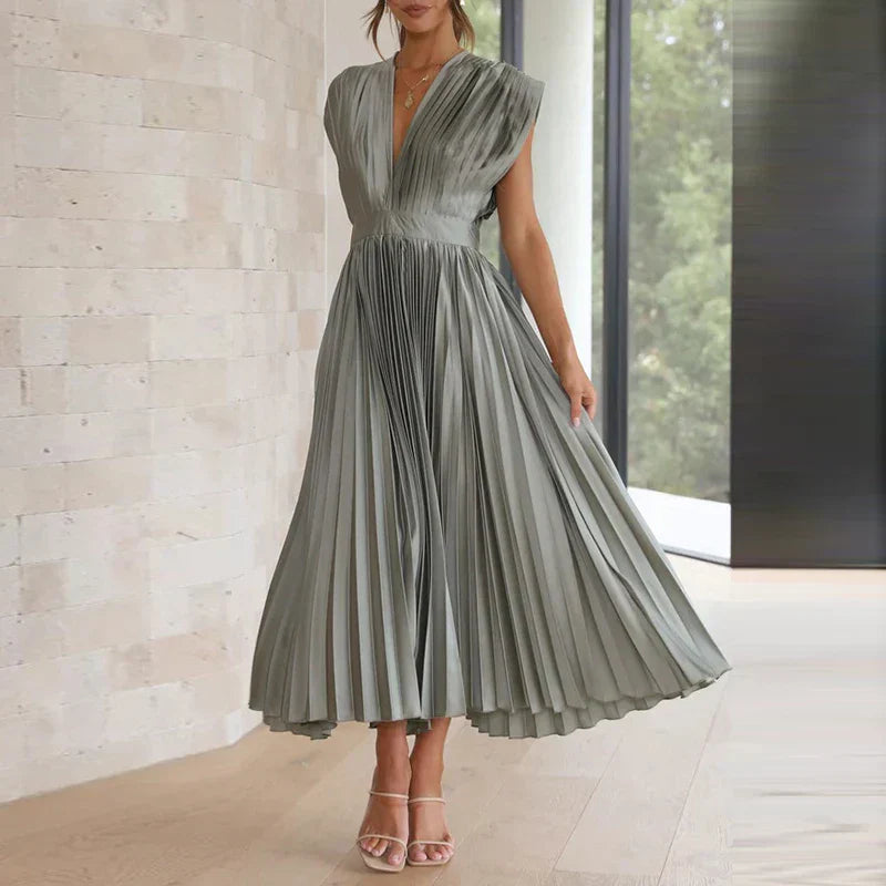 Adele - Maxi jurk met V-hals en plooien