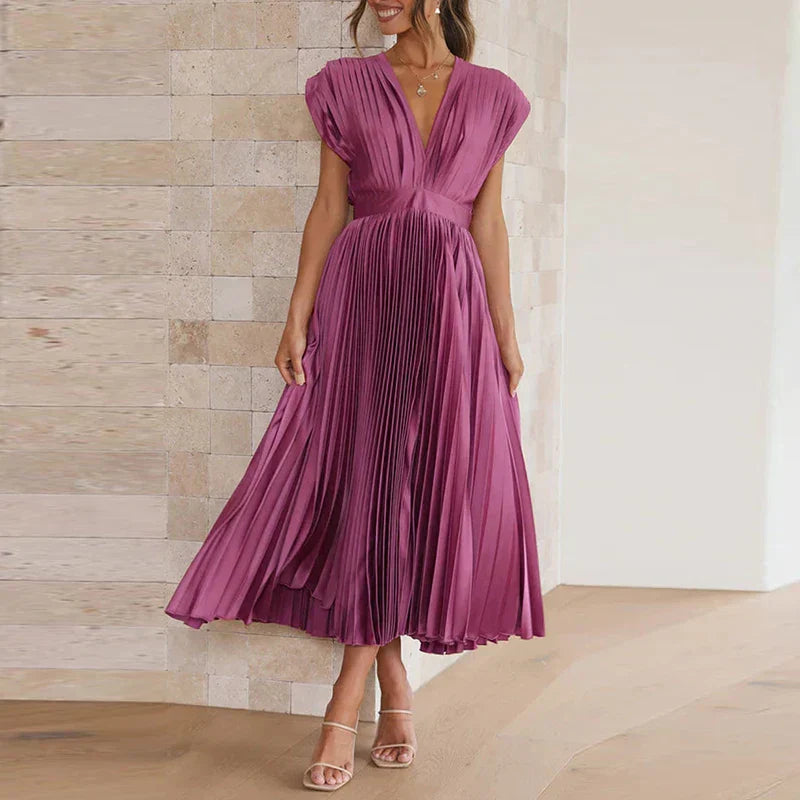 Adele - Maxi jurk met V-hals en plooien
