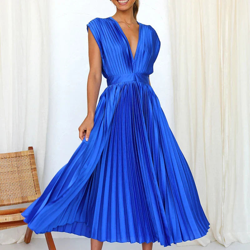 Adele - Maxi jurk met V-hals en plooien