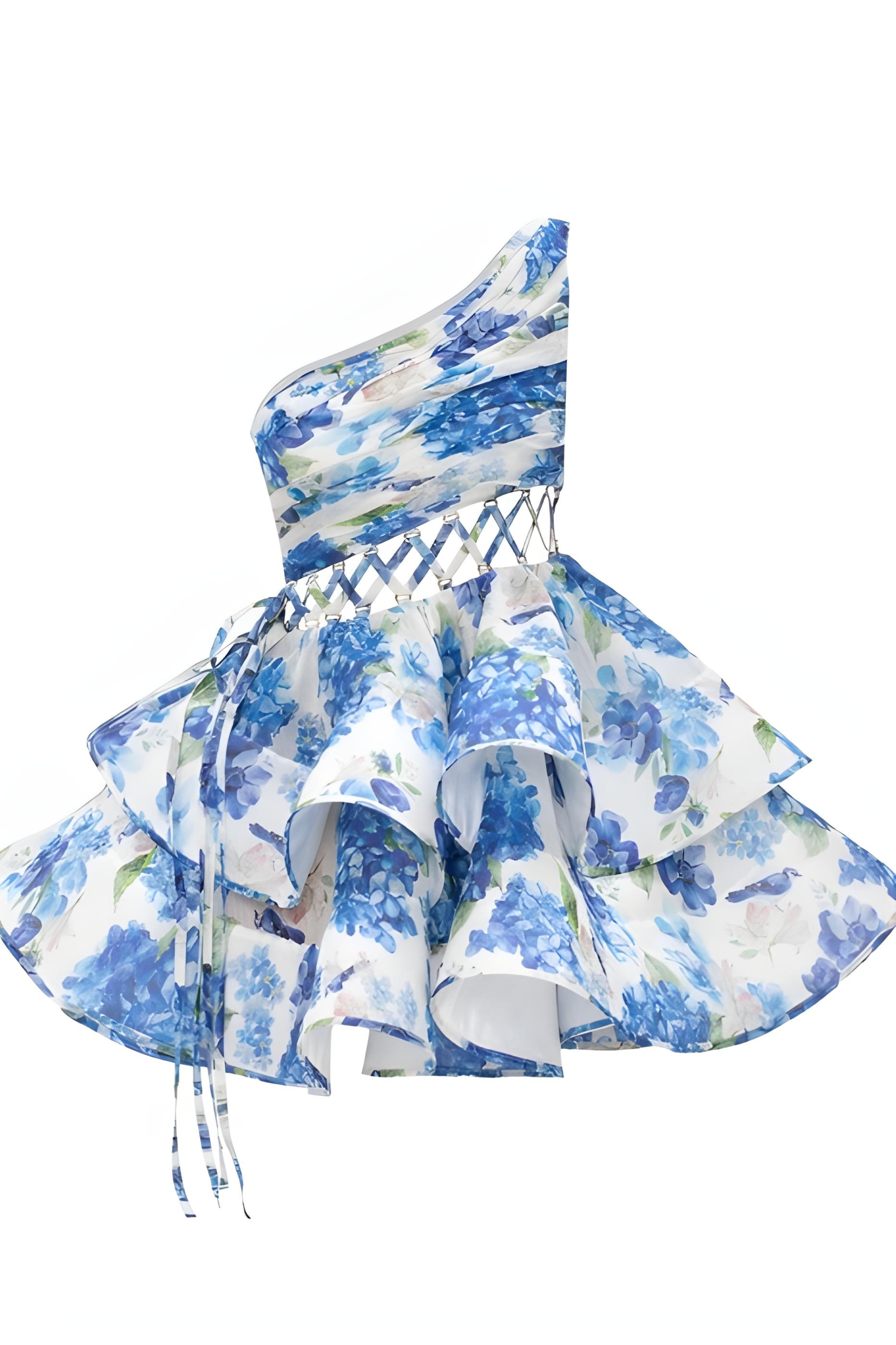 Daphne | Bloemige Mini Jurk met Één Schouder