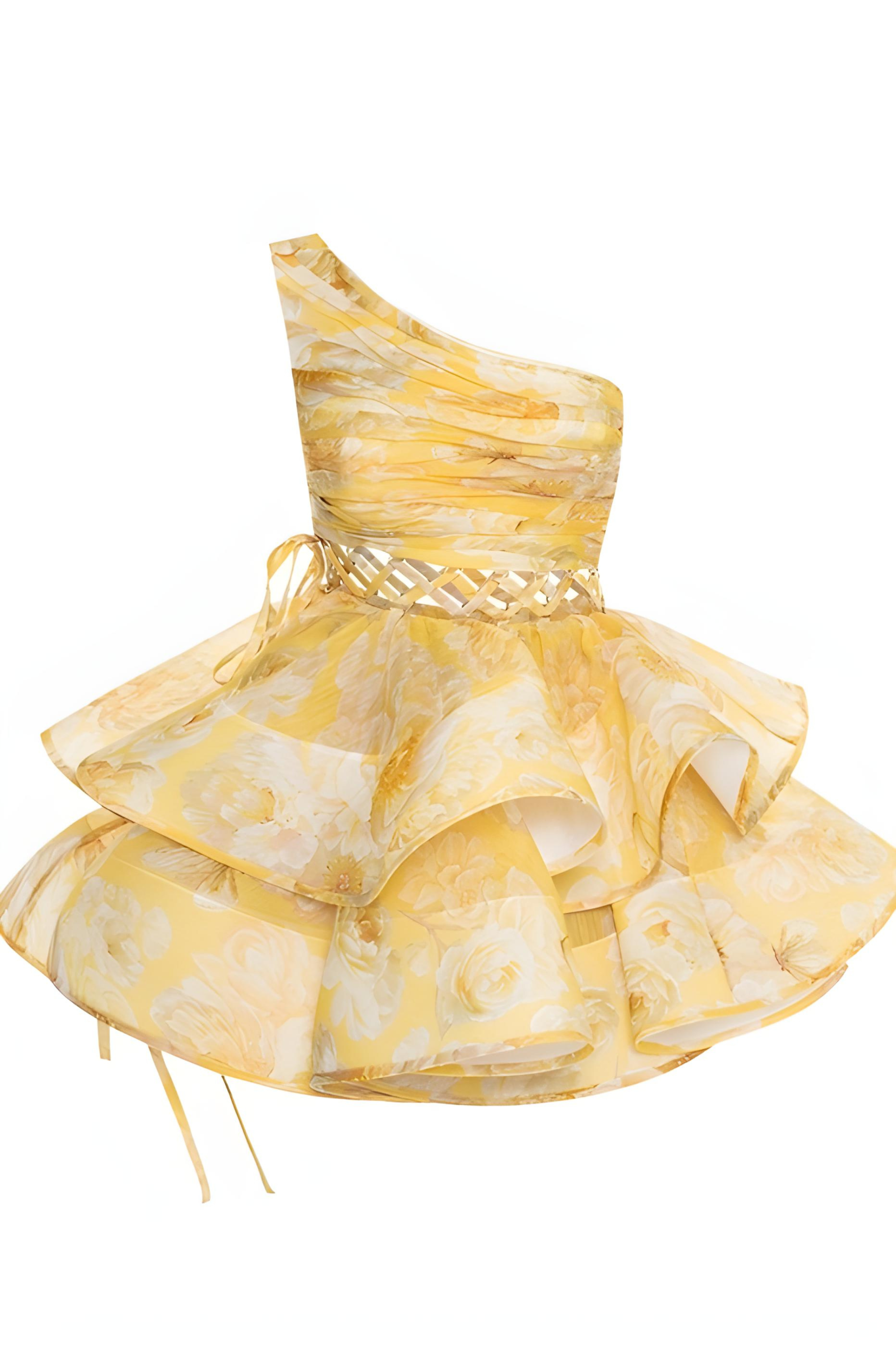 Daphne | Bloemige Mini Jurk met Één Schouder