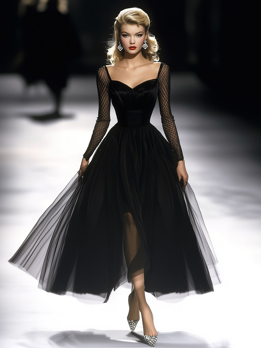 Élodie – Franse Zwarte Gaze Maxi Jurk