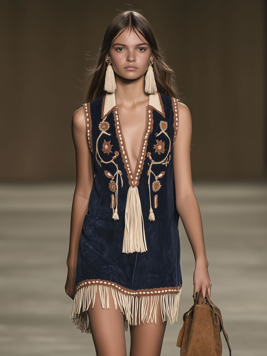 Esme | Boho Mini Jurk met Borduursels & Franjes
