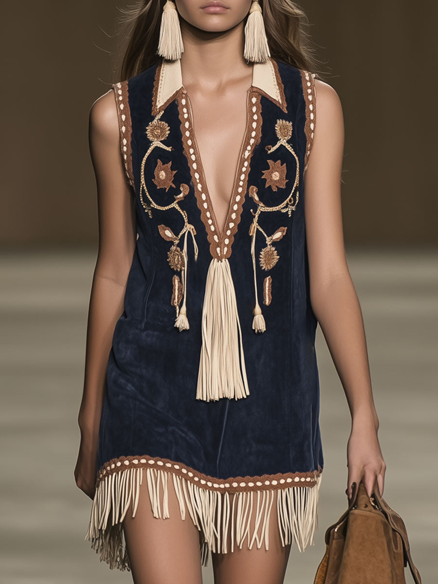 Esme | Boho Mini Jurk met Borduursels & Franjes