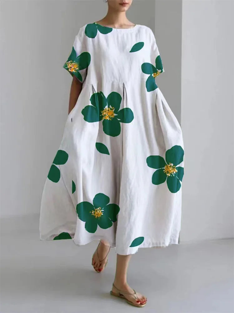 CATHERINE | Lange zomerjurk met heldere bloemen en zachte comfort voor zonnige dagen