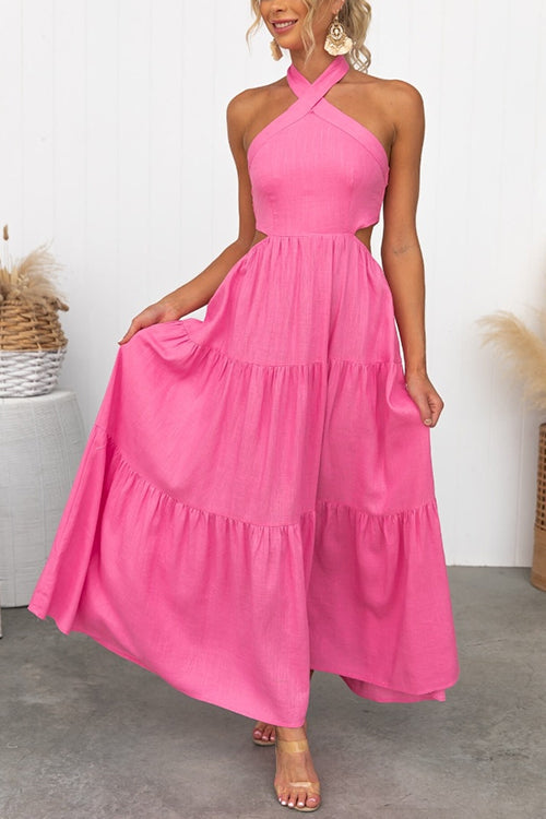 Halternek Open Rug Tiered Maxi Vakantiejurk