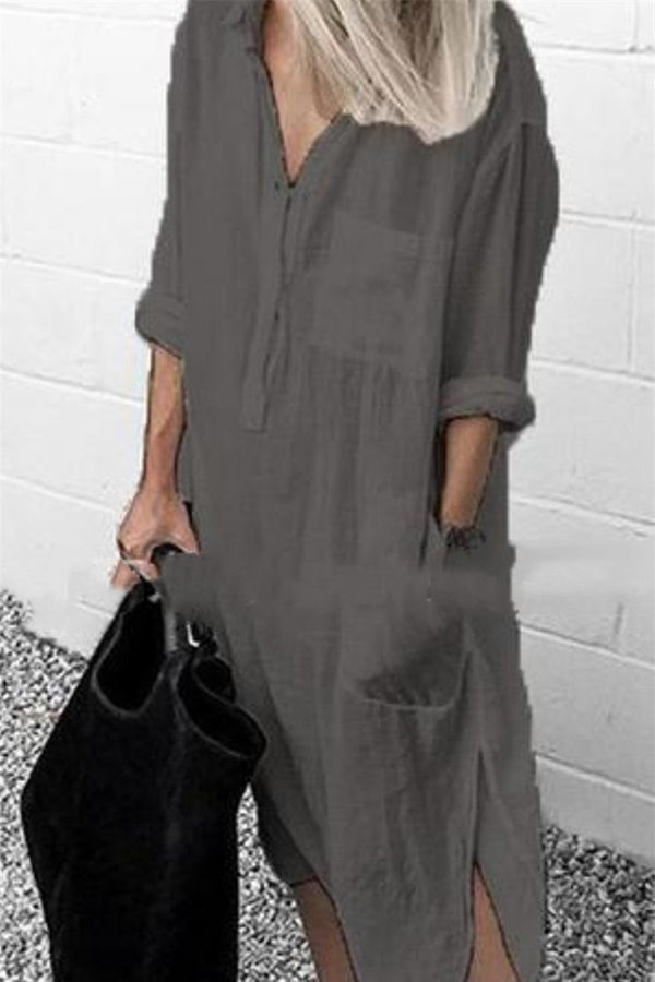 Elegante Effen Kleur Split Shirt Jurk