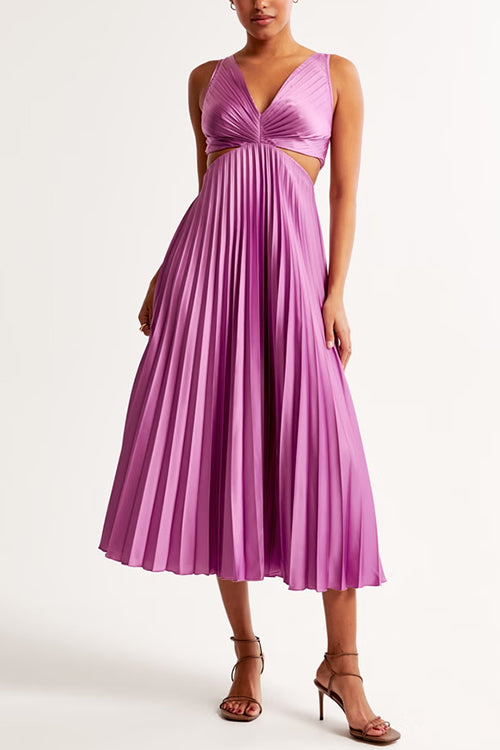 EVA™ | Cut Out Taille Mouwloze Geplooide Maxi Jurk