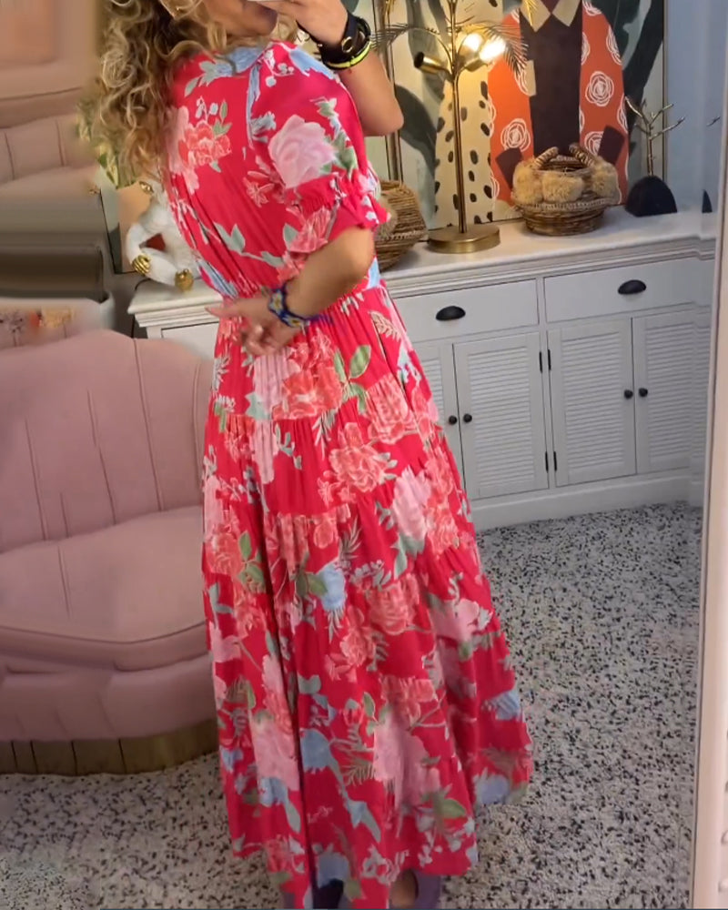 Catrisa™ - Bloemenprint V-hals Pocket Jurk