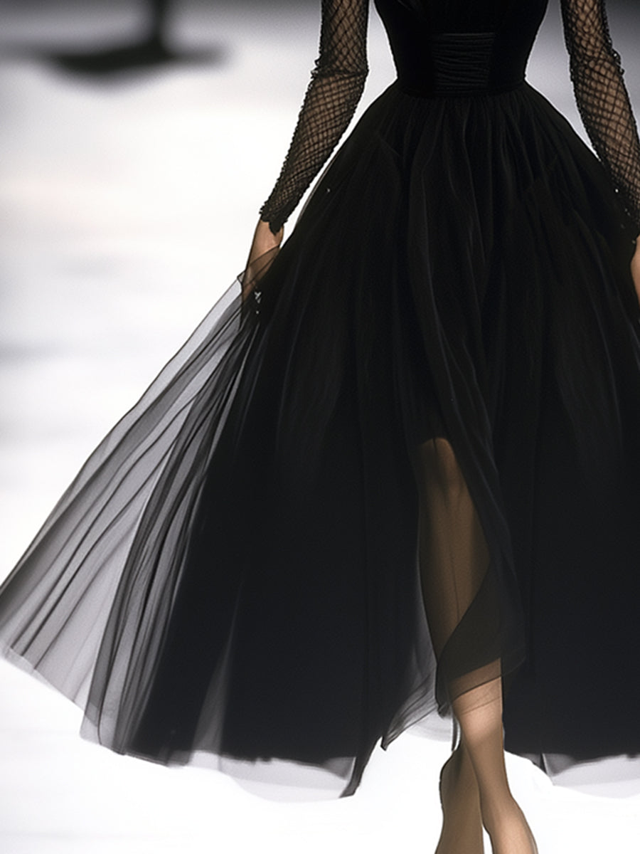 Élodie – Franse Zwarte Gaze Maxi Jurk