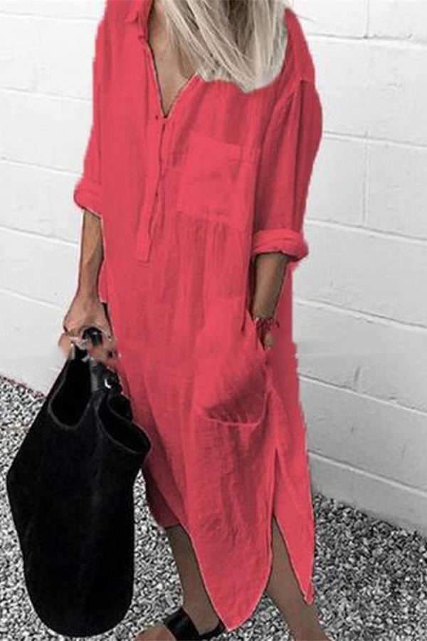 Elegante Effen Kleur Split Shirt Jurk