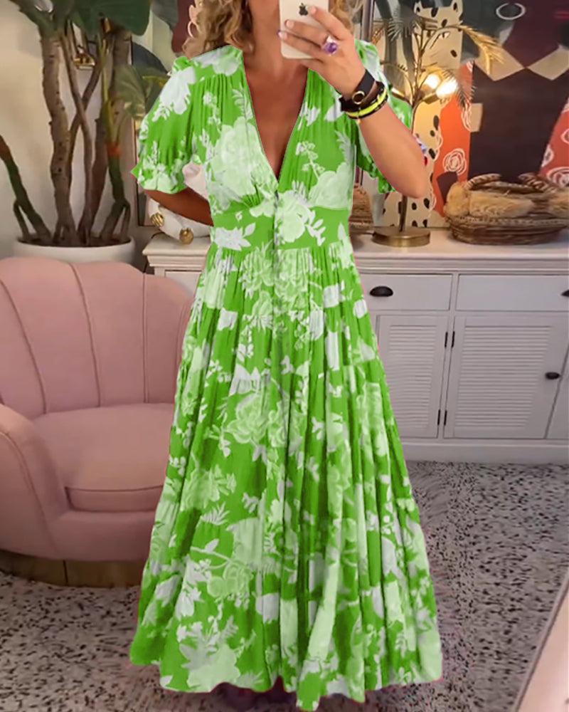 Catrisa™ - Bloemenprint V-hals Pocket Jurk