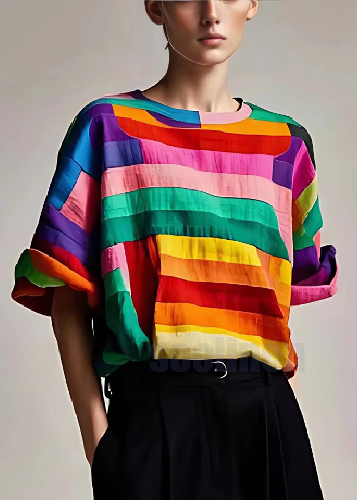 Aangesloten Multikleur Gestreepte Patchwork Katoenen Tank Zomer