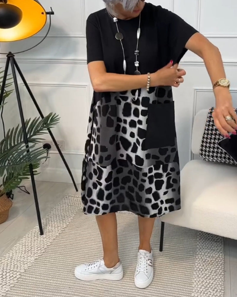 Adriana Dames Midi Jurk met Korte Mouwen