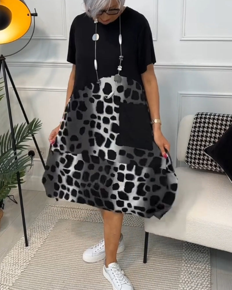 Adriana Dames Midi Jurk met Korte Mouwen
