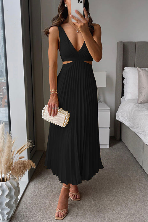 EVA™ | Cut Out Taille Mouwloze Geplooide Maxi Jurk