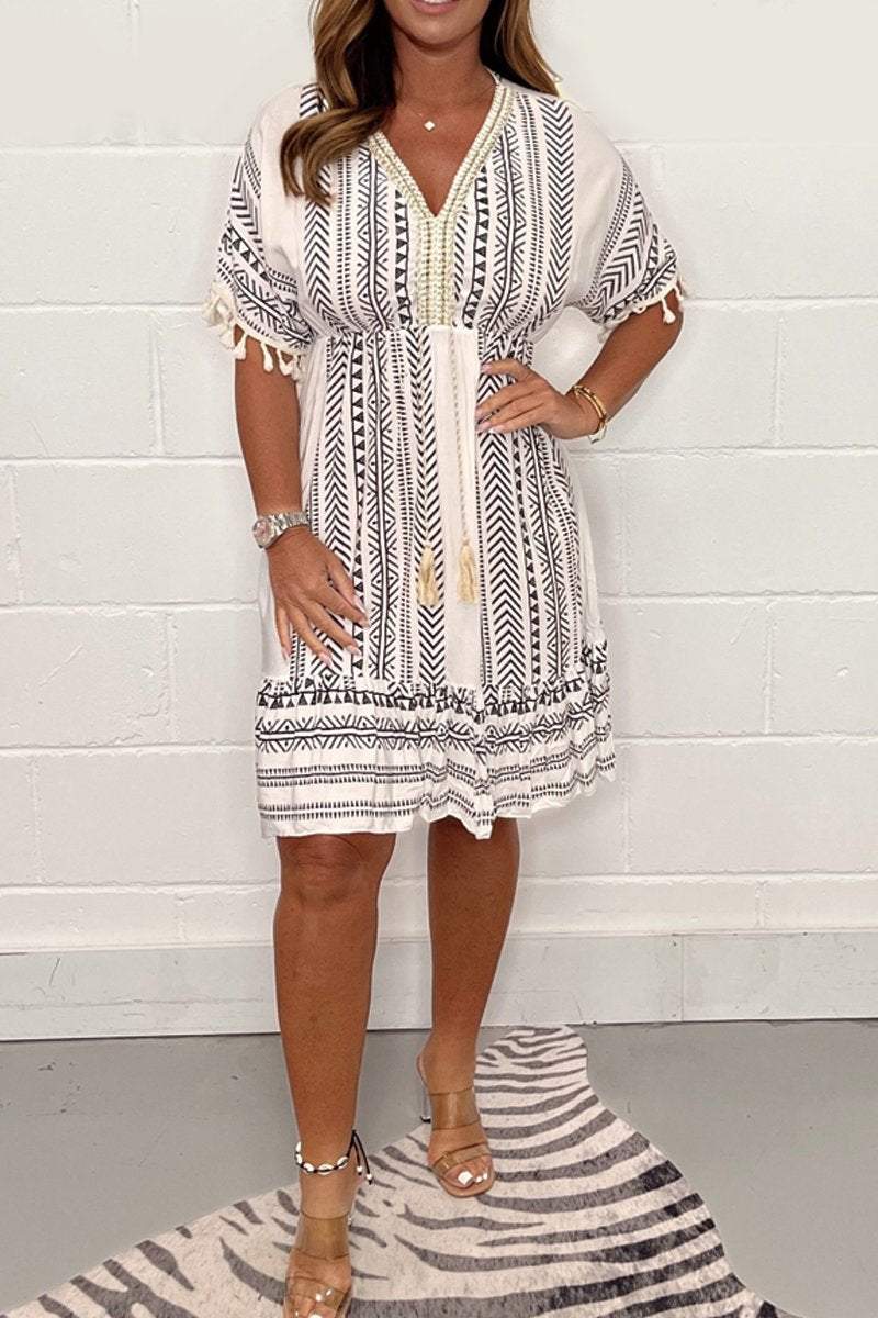 Gail™ - Vintage Bohemian Etnische Print Jurk