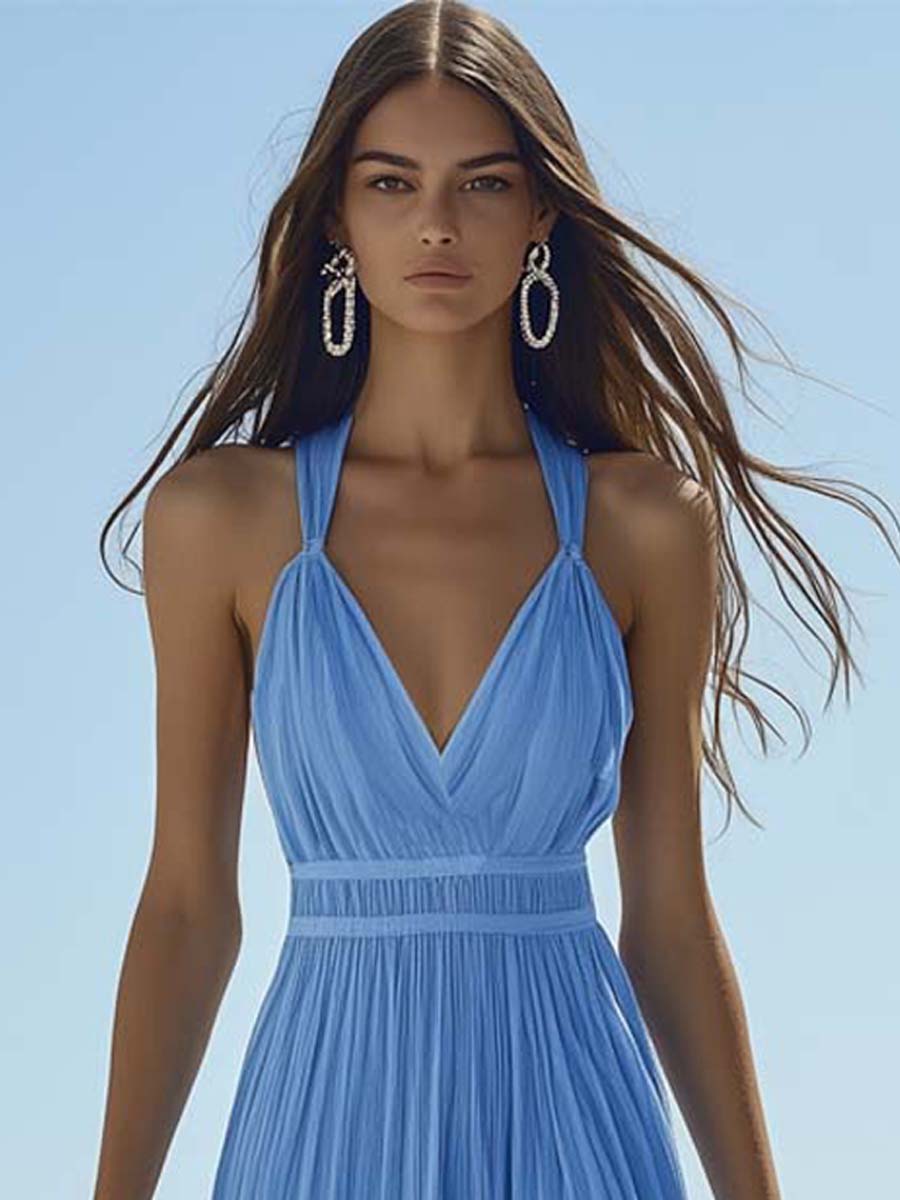 Aurora – Lichtblauwe Chiffon Maxi Jurk van Hoogwaardige Kwaliteit