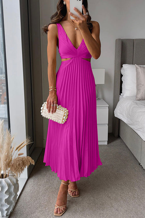 EVA™ | Cut Out Taille Mouwloze Geplooide Maxi Jurk