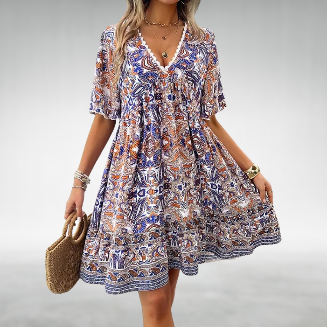 Saylor - Bohemian Paisley Print V-hals Zomerjurk