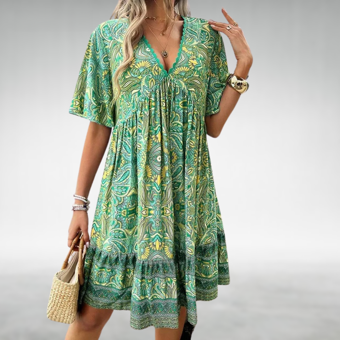 Saylor - Bohemian Paisley Print V-hals Zomerjurk