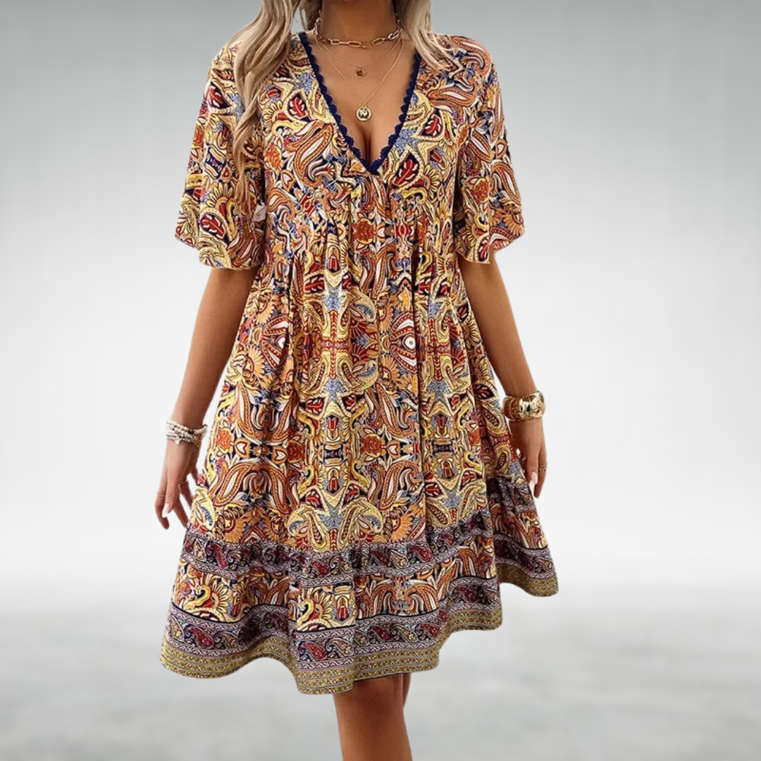 Saylor - Bohemian Paisley Print V-hals Zomerjurk