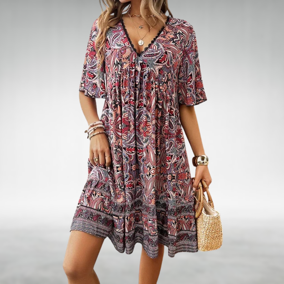 Saylor - Bohemian Paisley Print V-hals Zomerjurk