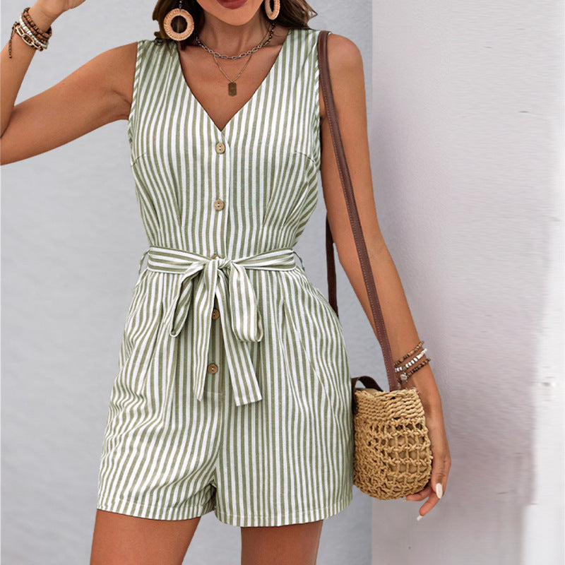 Alice | Katoenen Mouwloze Gestreepte Jumpsuit