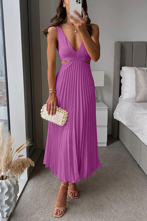 EVA™ | Cut Out Taille Mouwloze Geplooide Maxi Jurk