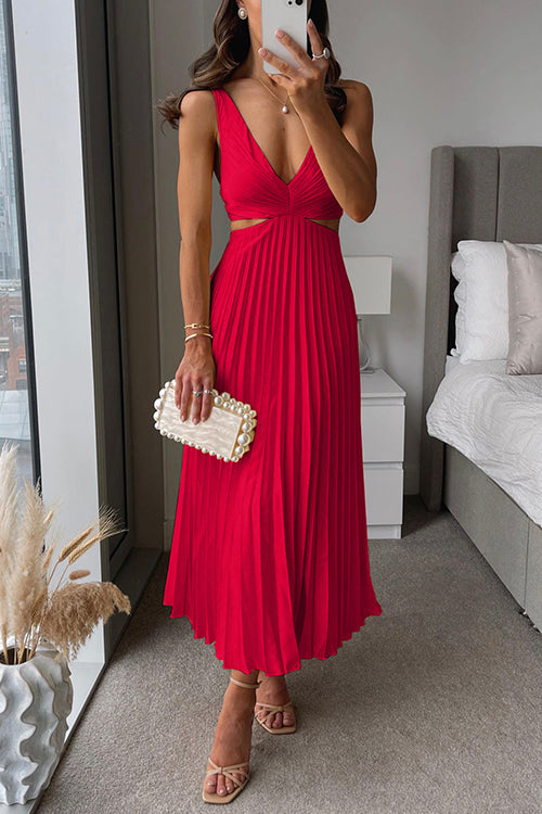 EVA™ | Cut Out Taille Mouwloze Geplooide Maxi Jurk