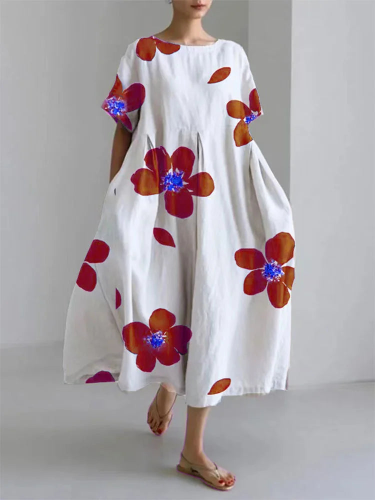 CATHERINE | Lange zomerjurk met heldere bloemen en zachte comfort voor zonnige dagen