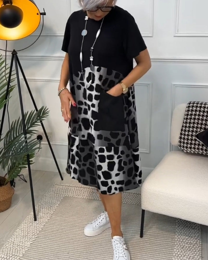 Adriana Dames Midi Jurk met Korte Mouwen