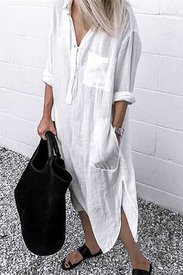 Elegante Effen Kleur Split Shirt Jurk