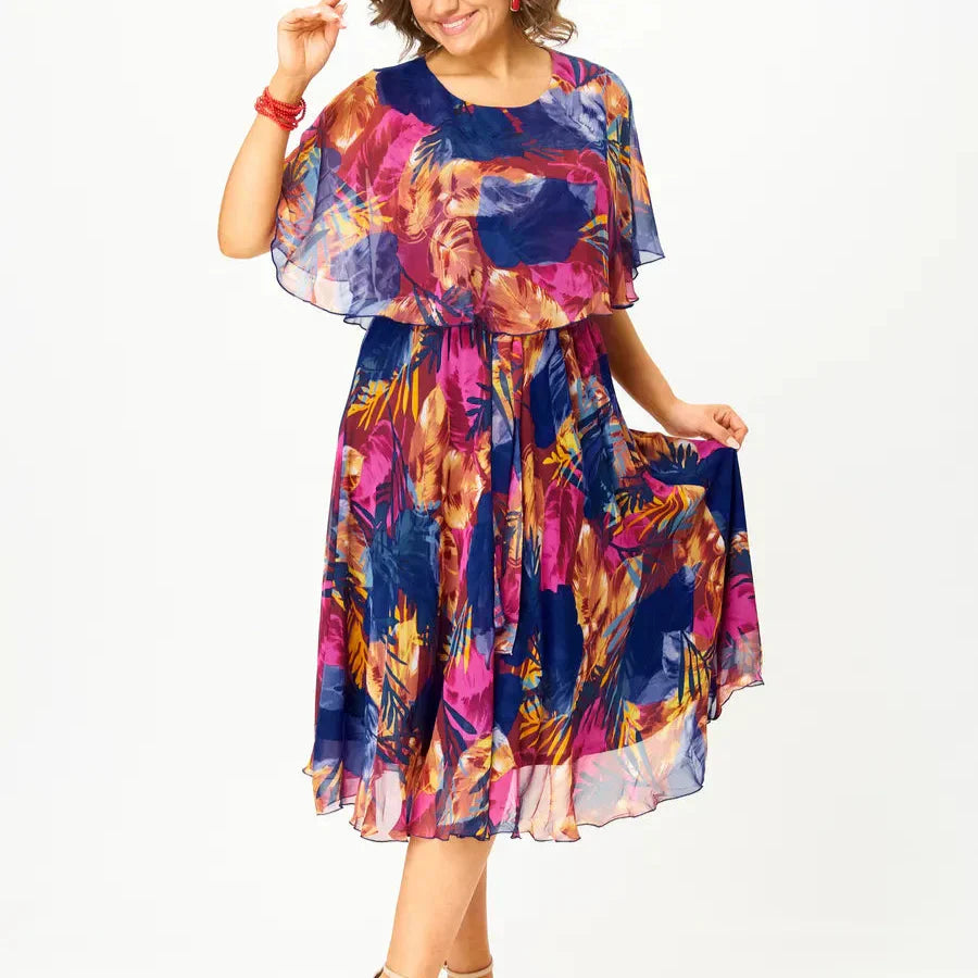 Alera | Vloeiende Chiffon Midi-jurk die Elke Curve Flatteert