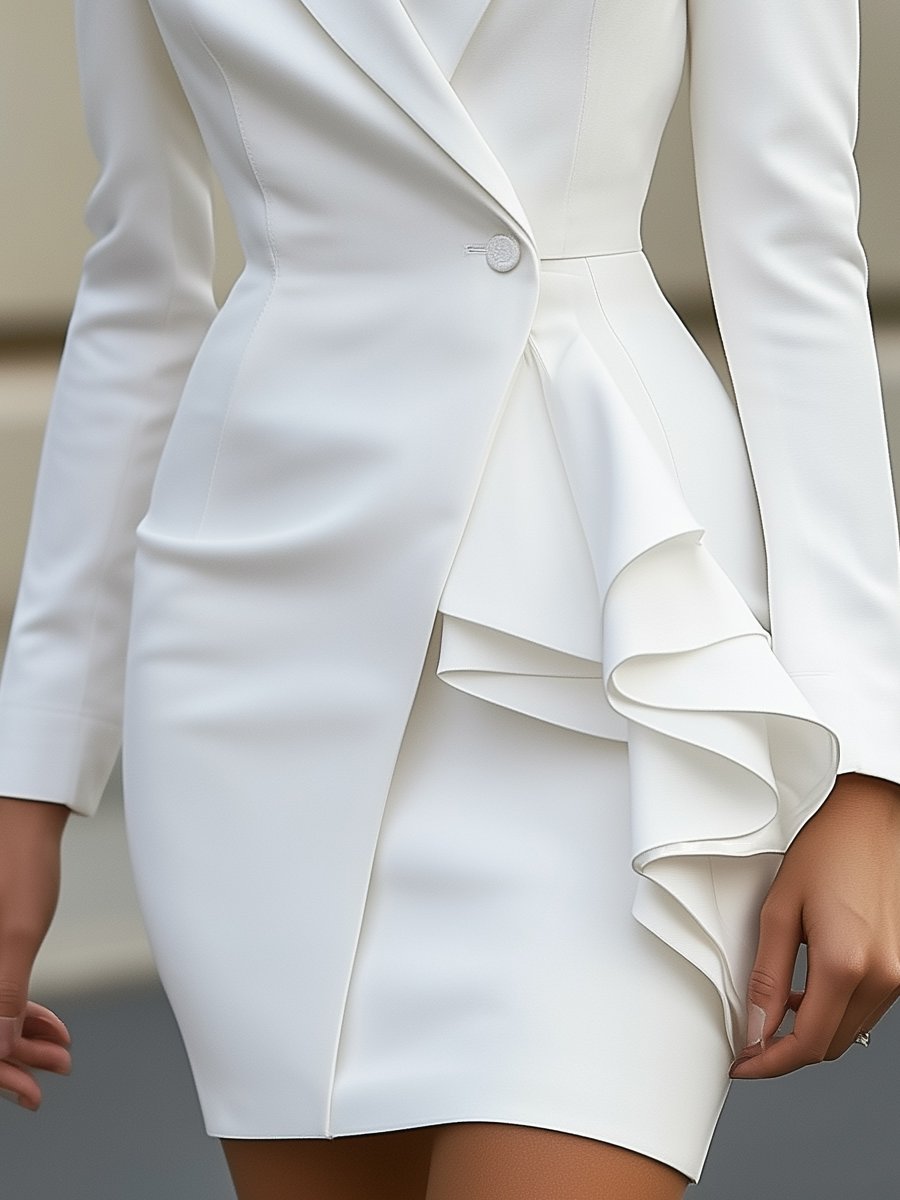 Elegante Witte Tailored Blazer Jurk met Rimpeldetail